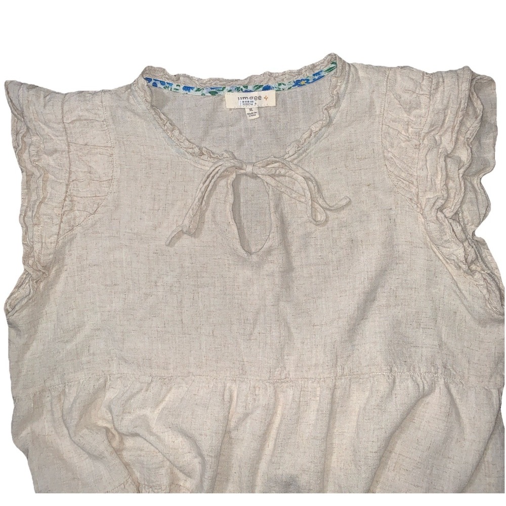 Umgee Dress XL Linen Blend Tiered Mini Boho Beige Ruffle Short Sleeve Summer - Picture 11 of 16